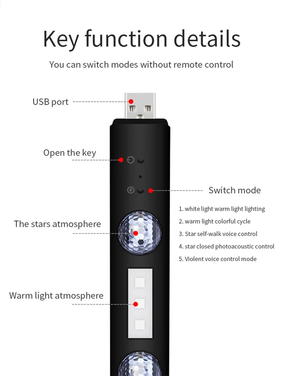 BLALION LED Car Atmosphere Lamp Wireless Voice Control RGB Roof Star Light USB Charing Auto Interior Decor Ambient Party Lights