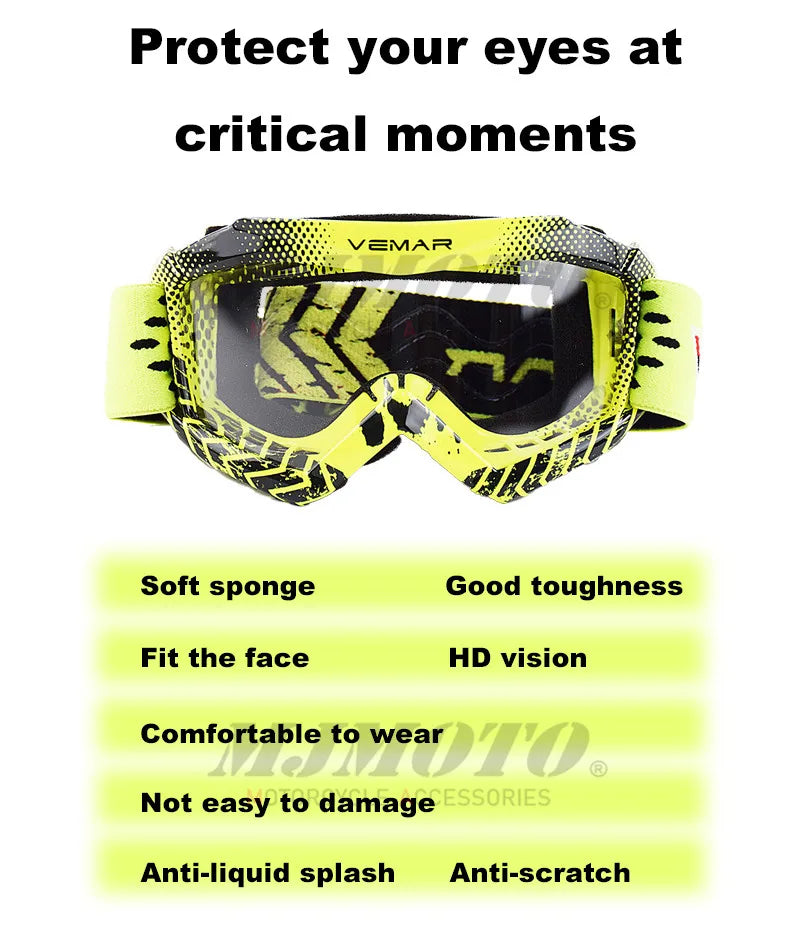 Vemar Motorcycle Glasses Kids Child Motorbike Racing Goggles MX MTB Off-Road Dirt kid Bike For motocross Helmet gafas