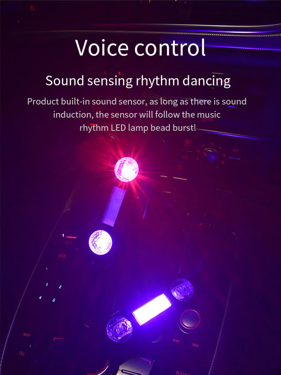 BLALION LED Car Atmosphere Lamp Wireless Voice Control RGB Roof Star Light USB Charing Auto Interior Decor Ambient Party Lights