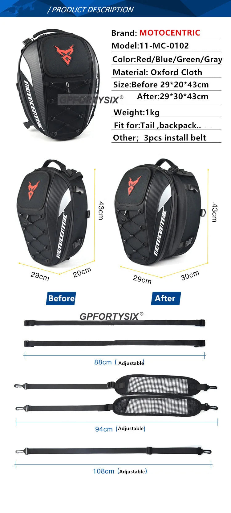 MOTOCENTRIC Waterproof Large Capacity Motorcycle Back Seat Bag motorcycle tail bag Multifunction Helmet Motocross Backpack