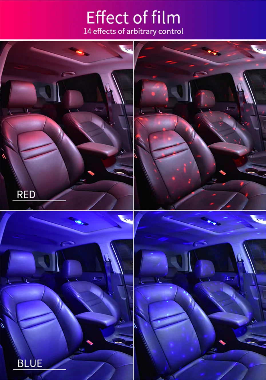 BLALION LED Car Atmosphere Lamp Wireless Voice Control RGB Roof Star Light USB Charing Auto Interior Decor Ambient Party Lights