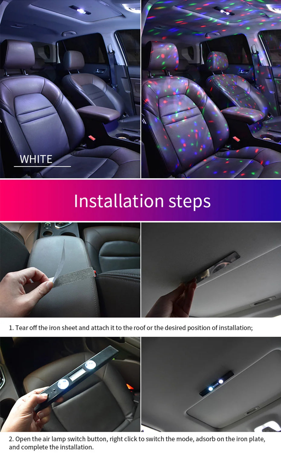 BLALION LED Car Atmosphere Lamp Wireless Voice Control RGB Roof Star Light USB Charing Auto Interior Decor Ambient Party Lights