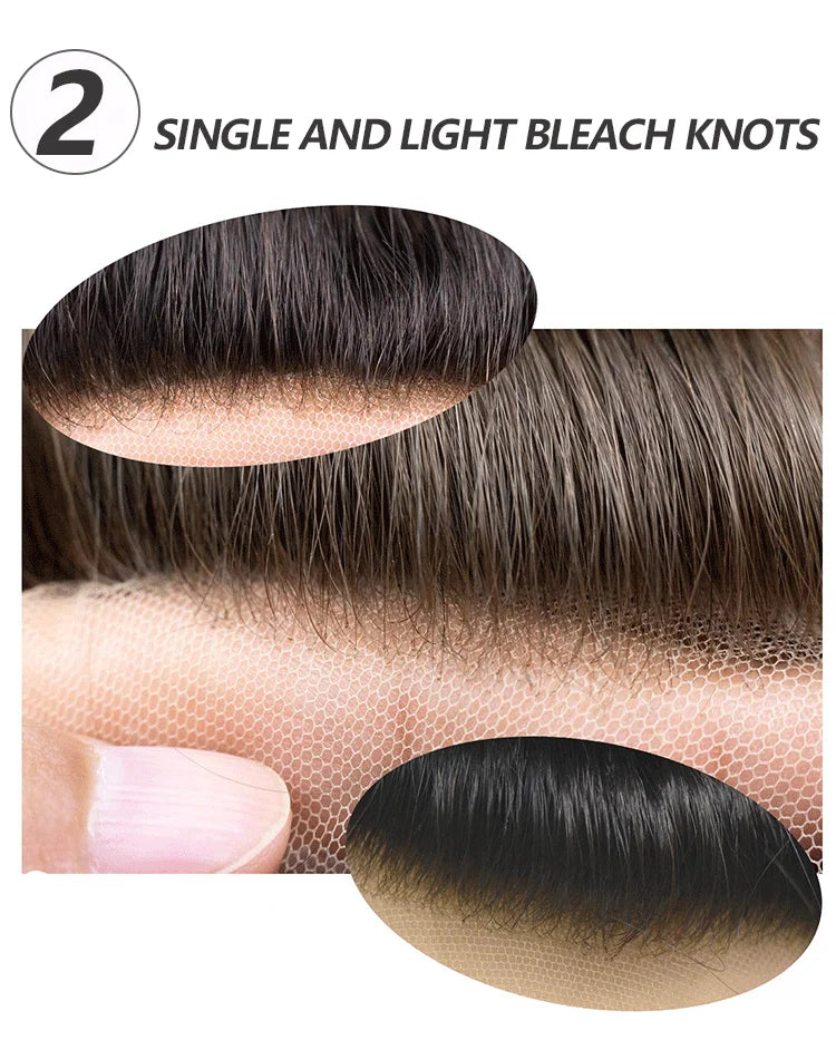 NLW Toupee for Men 100% Human Hair Pieces Hair prosthesis Mens Swiss Lace Front with PU Around Hair Replacement System