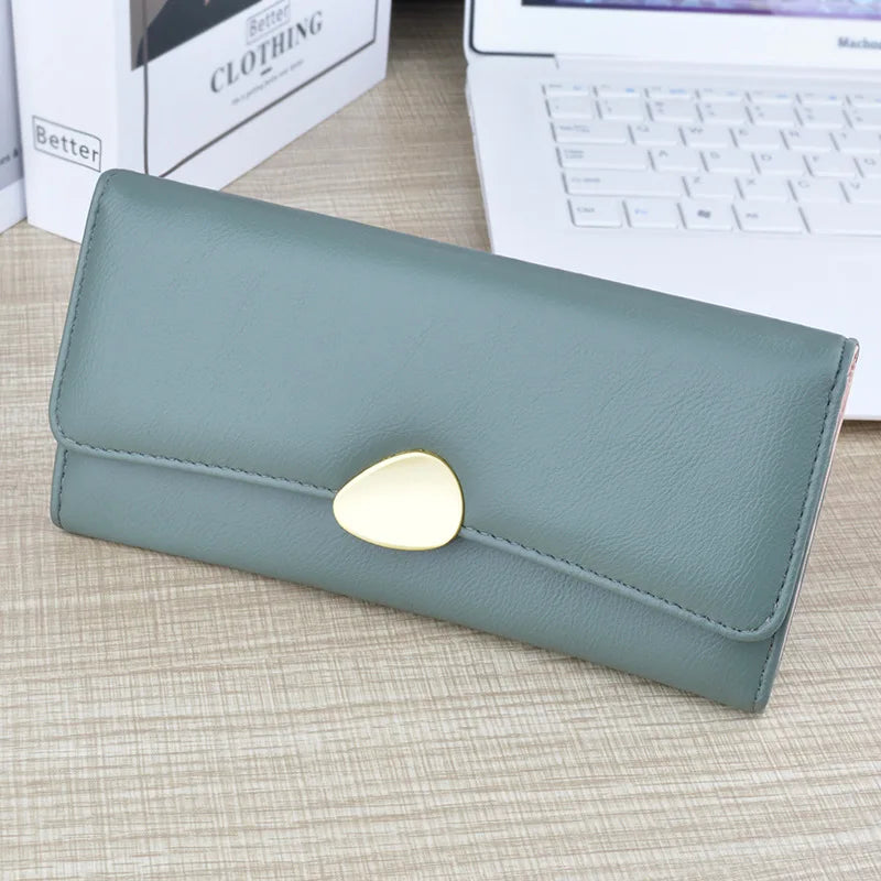 PU Leather Women Wallets Luxury Long Hasp Fold-over Pattern Coin Purses Female Brand Solid Colors New Thin Clutch Phone Bag