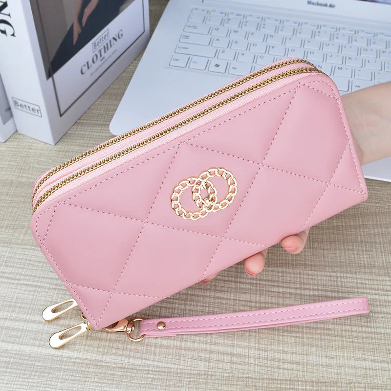 New Wallet Women's Long Double Zipper Large Capacity Handbag Mom's Fashion Simple Double Layer Wallet Mobile Case