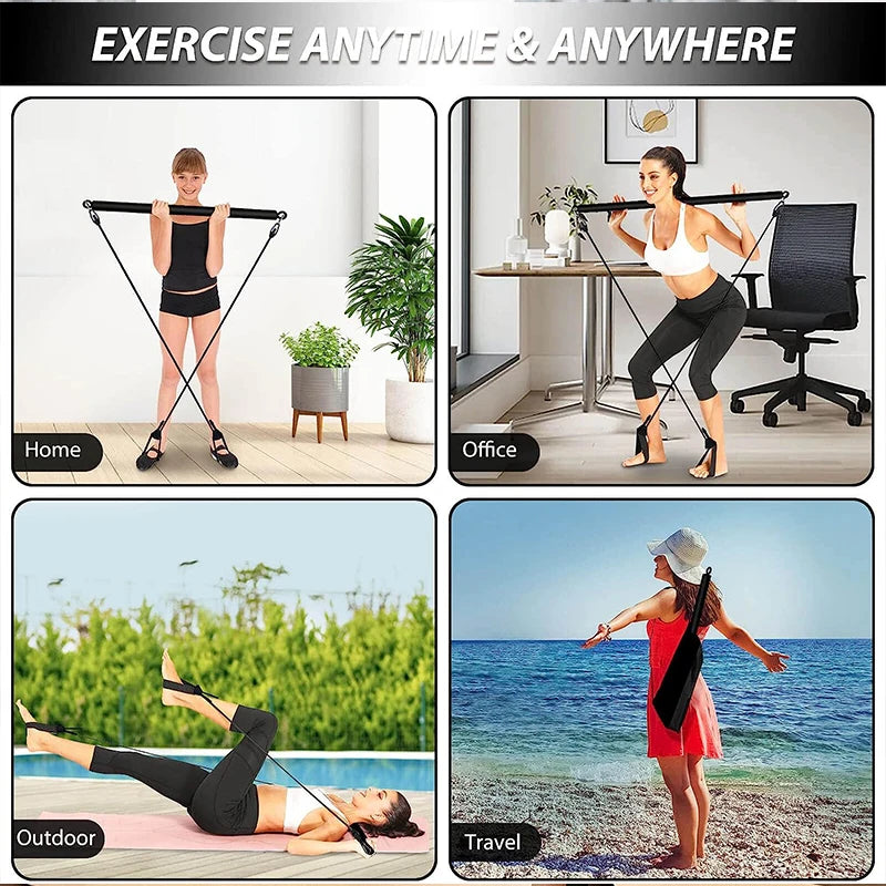 New Portable Yoga Pilates Bar Stick With Resistance Band Home Gym Muscle Toning Fitness Stretching Sports Body Workout Exercise