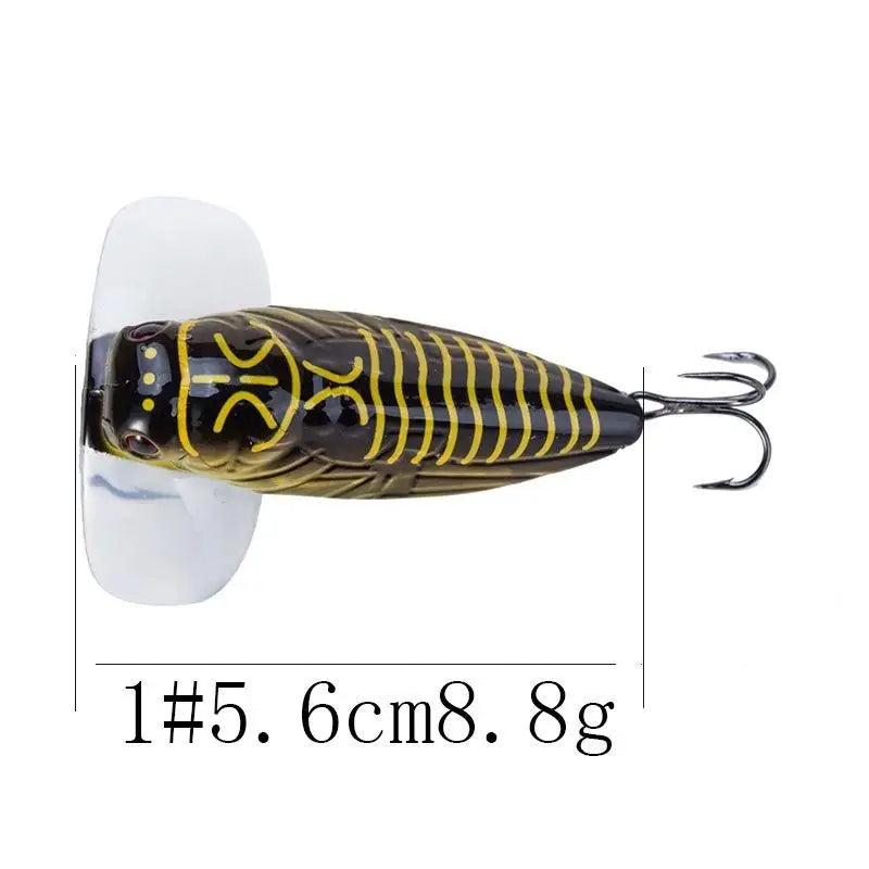 2PCS Fishing Lure High Quality Insect Artificial Bait Floating Popper Topwater Stomach Cicada
