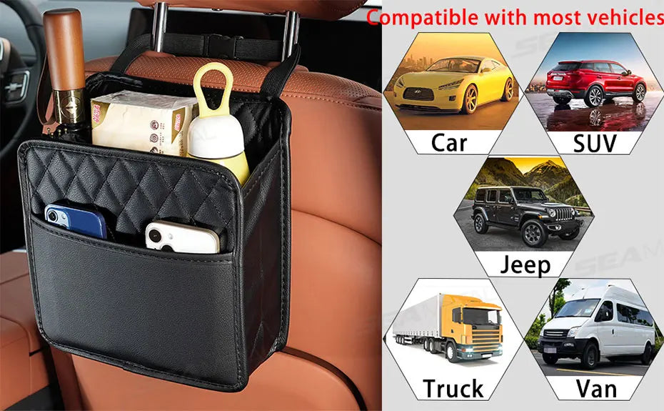 BLALION Multifunctional Car Seat Storage Bag Leather Storage Bag Garbage Bag Hanging Storage Bag Suitable For Most Car Models