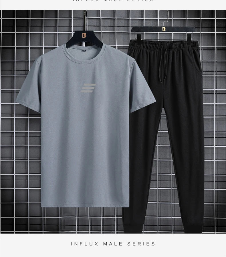 NASA GISS Spring/Summer Set Two Piece Slim Fit Short Sleeve Long Pants Set Casual Fashion Minimalist Youth Sports Set
