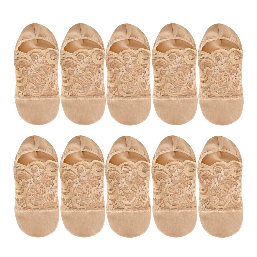 5 Pairs Fashion Women Socks Spring Summer Socks Style Lace Flower Casual Short Socks Thin Breathable Invisible Boat Socks