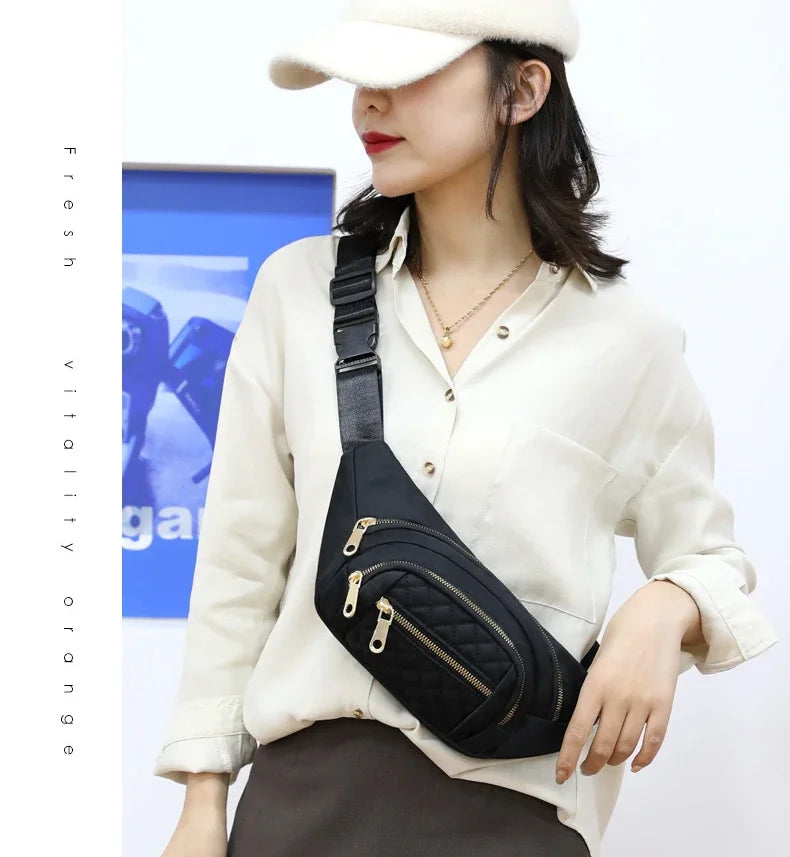 Simple Nylon Waist Bag, Multi Zipper Chest Bag, Casual Crossbody Fanny Pack For Outdoor Sport Running Hiking Cycling