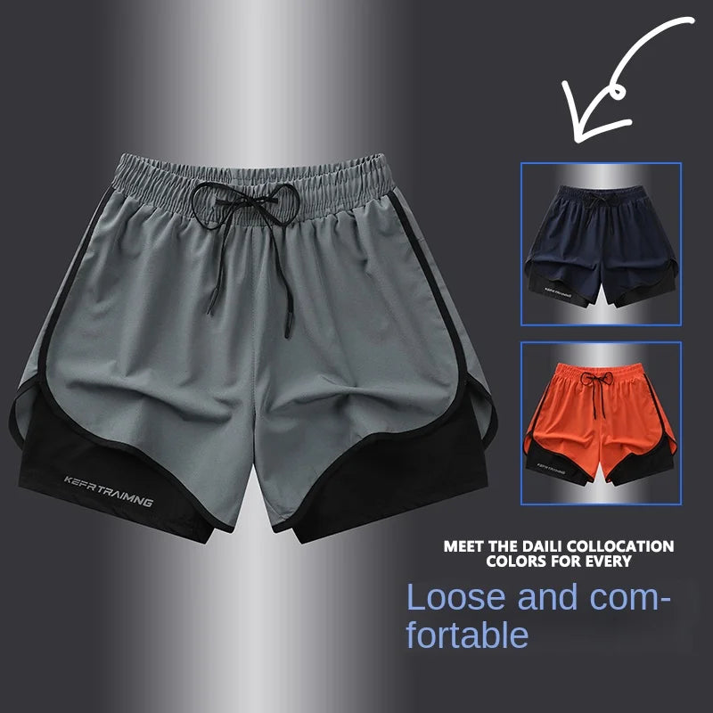 【 S-5XL 】 NASA GISS Sports Three Piece Pants Summer Popular Anti glare Double layered Sports Shorts for Men and Women Couples Ru