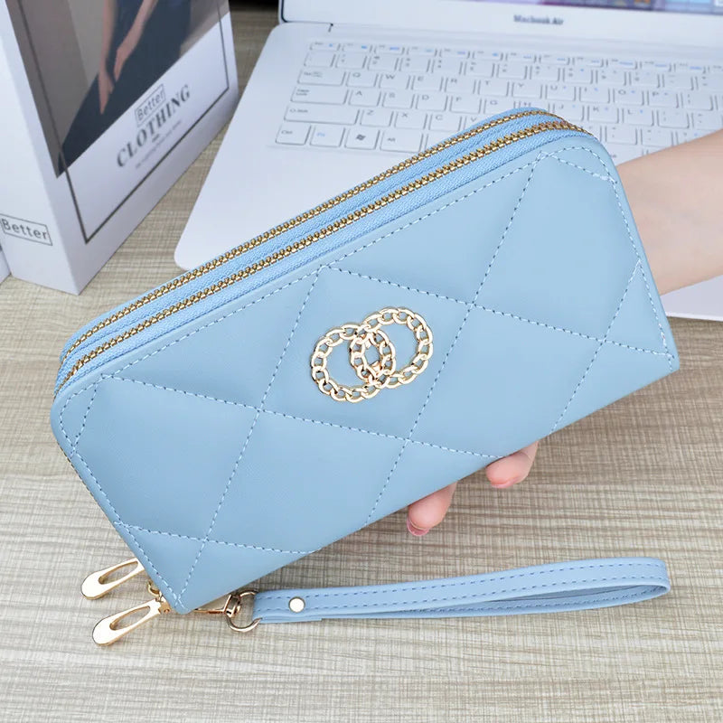 New Wallet Women's Long Double Zipper Large Capacity Handbag Mom's Fashion Simple Double Layer Wallet Mobile Case