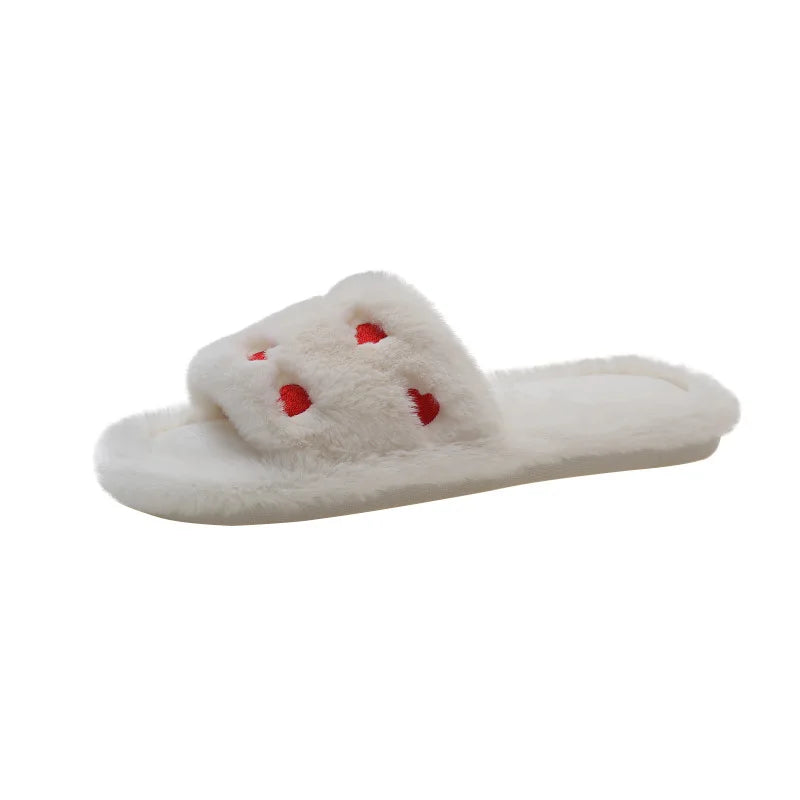 Fur Women Slippers Winter New Fashion Plush Shallow Mouth Indoor Outdoor Flip-flop Casual Bedroom Solid Color Slides Flat Shoes