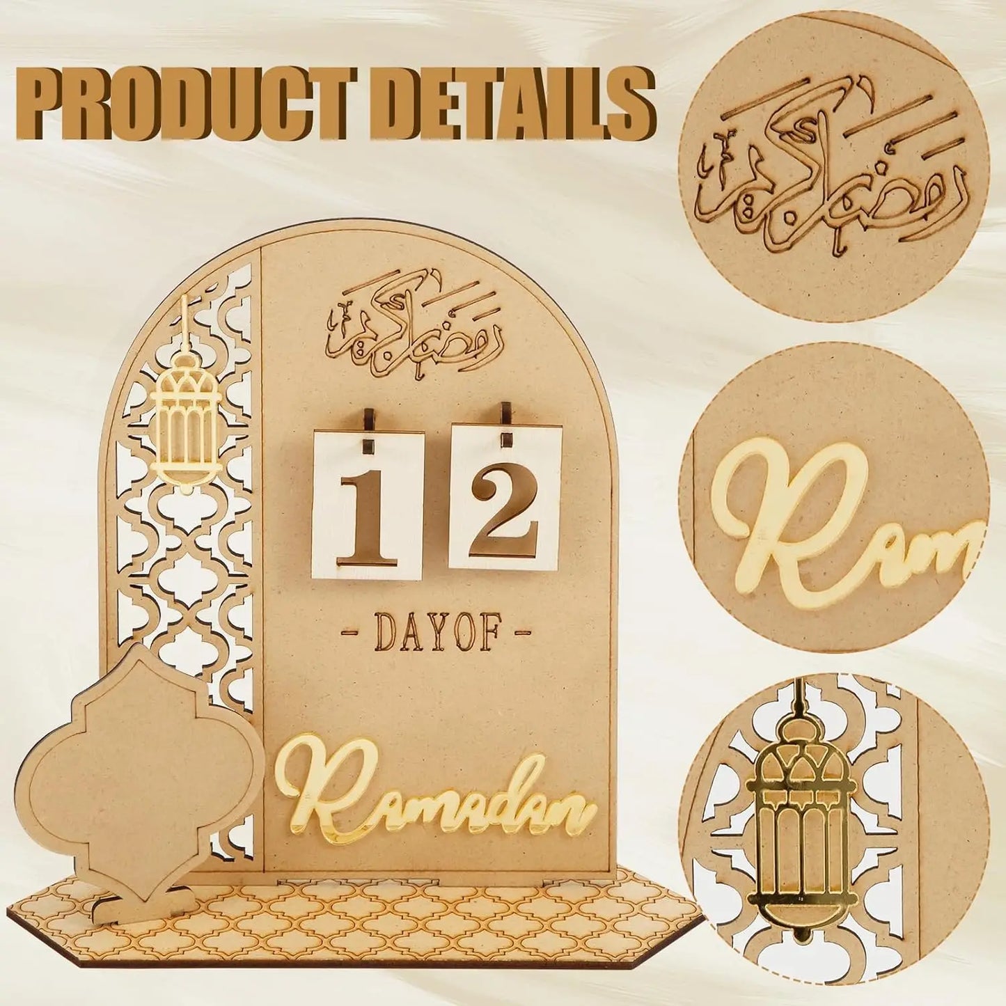 Ramadan Countdown Calendar Wooden Eid Mubarak Ornament Kareem Ramadan Decoration For Home Islamic Muslim Party Decor AL Adha