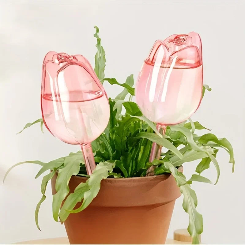 5PCS Plastic Pink Tulip Plant Watering Balls Narrow Outlet Design for Prolonged Dropping Suitable for Indoor and Outdoor Plants