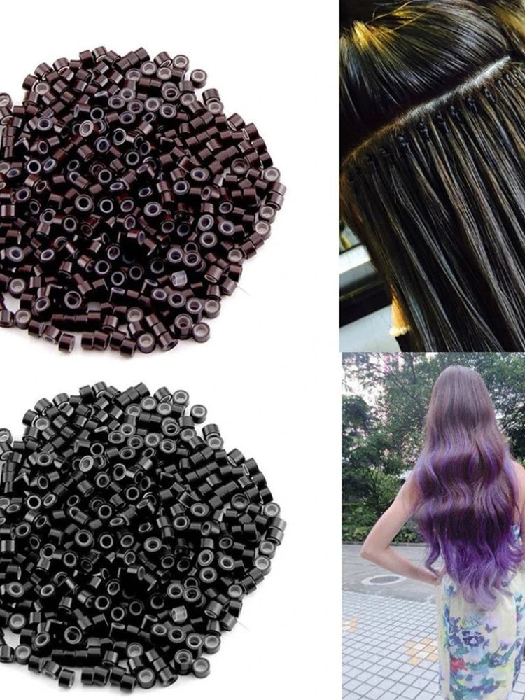 500Pcs Hair Extensions Micro Rings 5mm Multi-colored Silicone Lined Beads Ring for Hair Extensions Tool