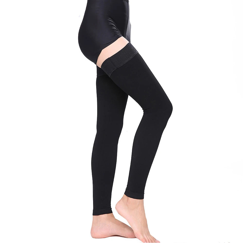 Thigh High Compression Stockings for Women Men, 23-32mmHg Footless Graduated Compression Socks with Silicone Band, Support Sock