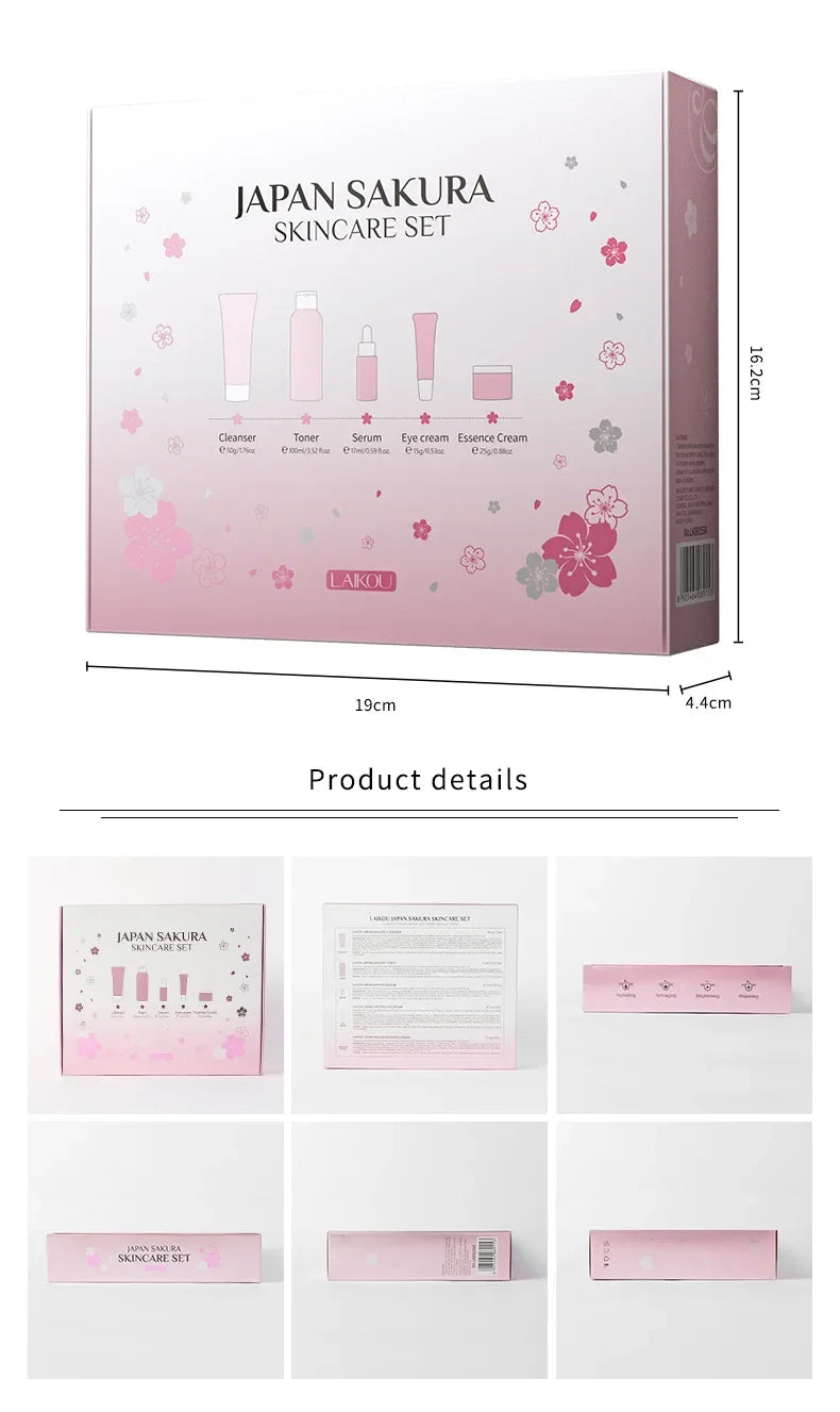 LAIKOU Sakura Kit Skin Care Sets Moisturizing and Reducing Fine Lines Cleansing Pore Product Korean Skincare Set 5-Piece