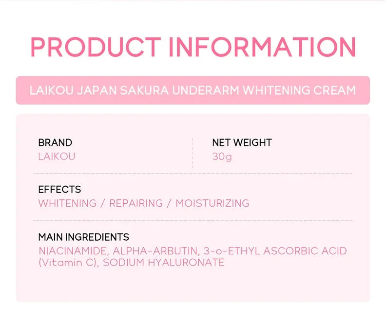 Laikou Sakura Body Whitening Lotion Dark Spot Remover For Underarms Knees Elbows Melanin Bleaching Lightening Cream 30g
