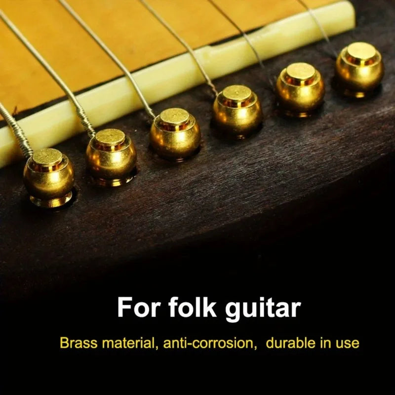 1 Set Acoustic Guitar Bridge Pin Guitar Strings Nail Solid Copper Brass with Guitar Bridge Pin Puller