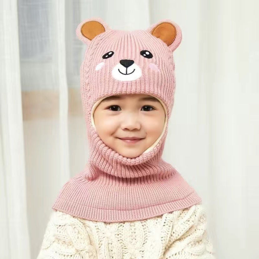 New Cartoon Bear Winter Baby Hat for Boys Plus Velvet Kids Hooded Cap Baby Girls Hat Children Beanie Cap Warm Toddler Bonnets