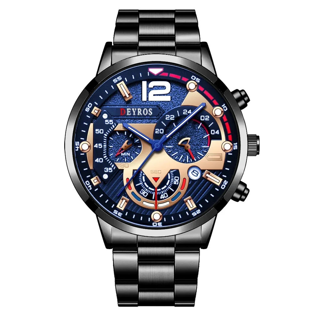Men Luxury Watches Male Gold Bracelet Stainless Steel Quartz Calendar Watch Business Luminous Clock