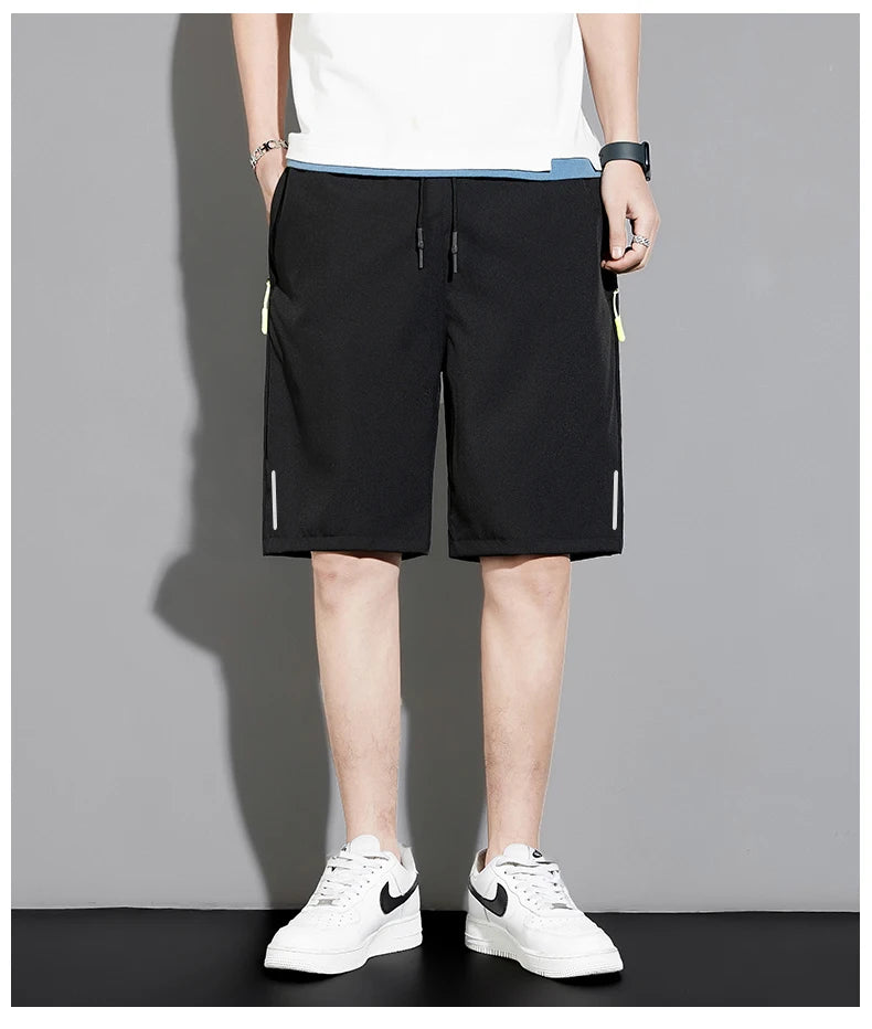Summer thin style men's shorts reflective vertical strip ice quick-dry stretch casual pants