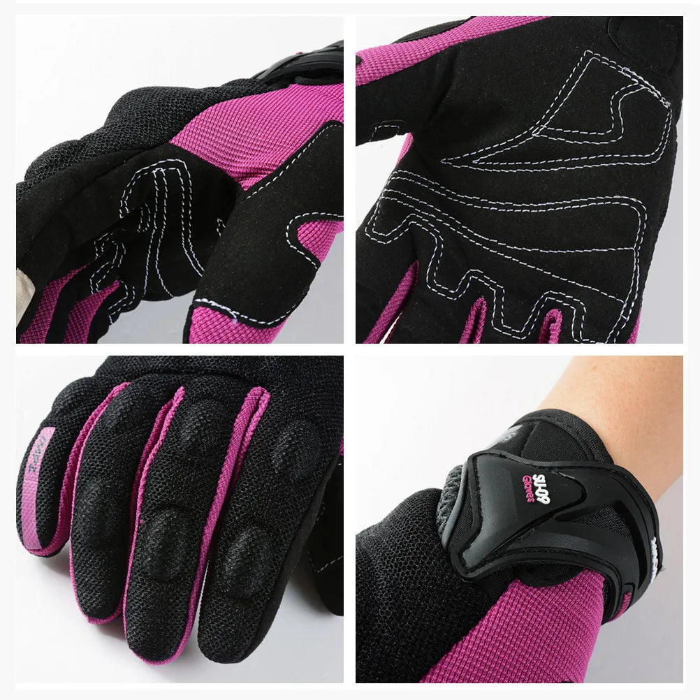 SUOMY Women Motorcycle Gloves Summer Breathable Motorbike Racing Gloves Lady Pink/Purple Motocross Gloves Touch Function