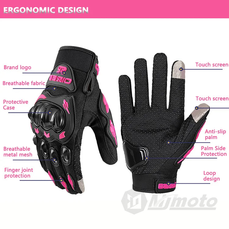 Summer Lady Pink Motorcycle Gloves Women Breathable Motorbike Riding Gloves Anti-fall Touch Function Motocross Moto Biker Gloves