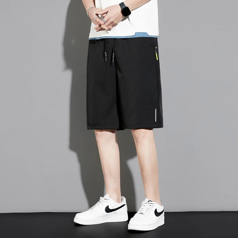 Summer thin style men's shorts reflective vertical strip ice quick-dry stretch casual pants