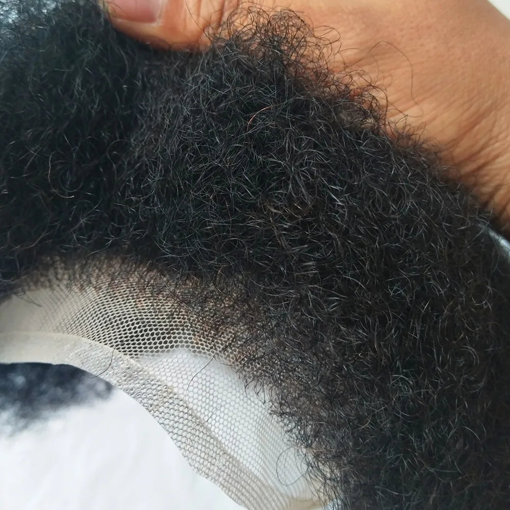 NLW 4mm Afro Curl Men Toupee 10*8 Hair replacement system for Men Full Lace Hair pieces Hair prosthesis Hair units base