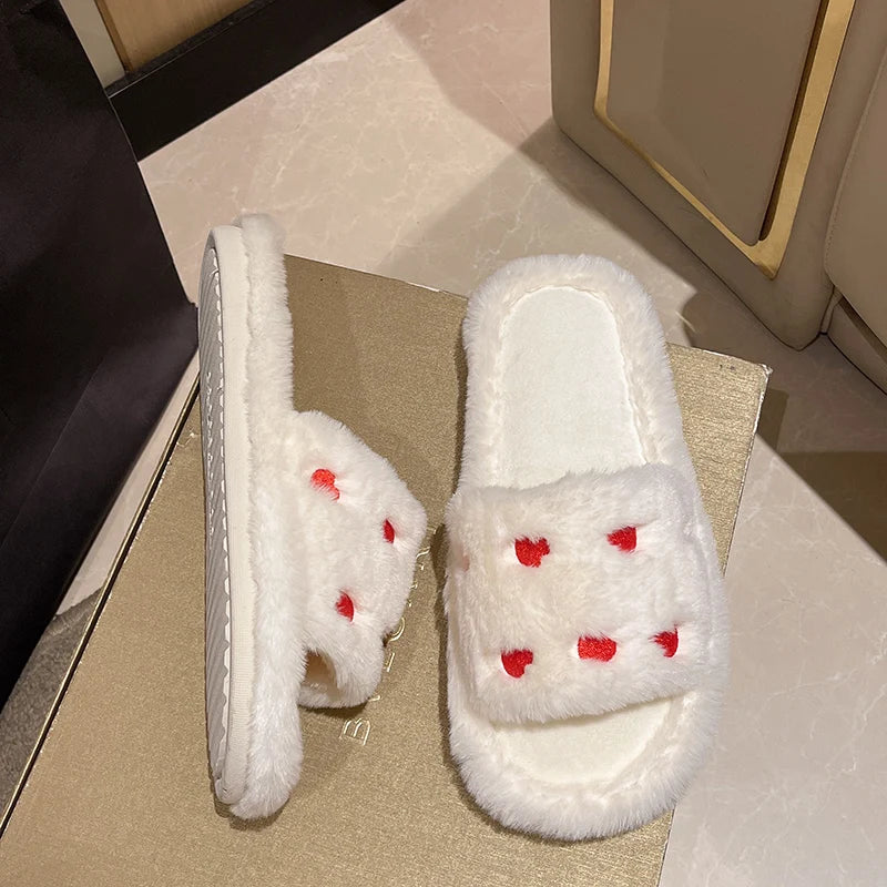 Fur Women Slippers Winter New Fashion Plush Shallow Mouth Indoor Outdoor Flip-flop Casual Bedroom Solid Color Slides Flat Shoes