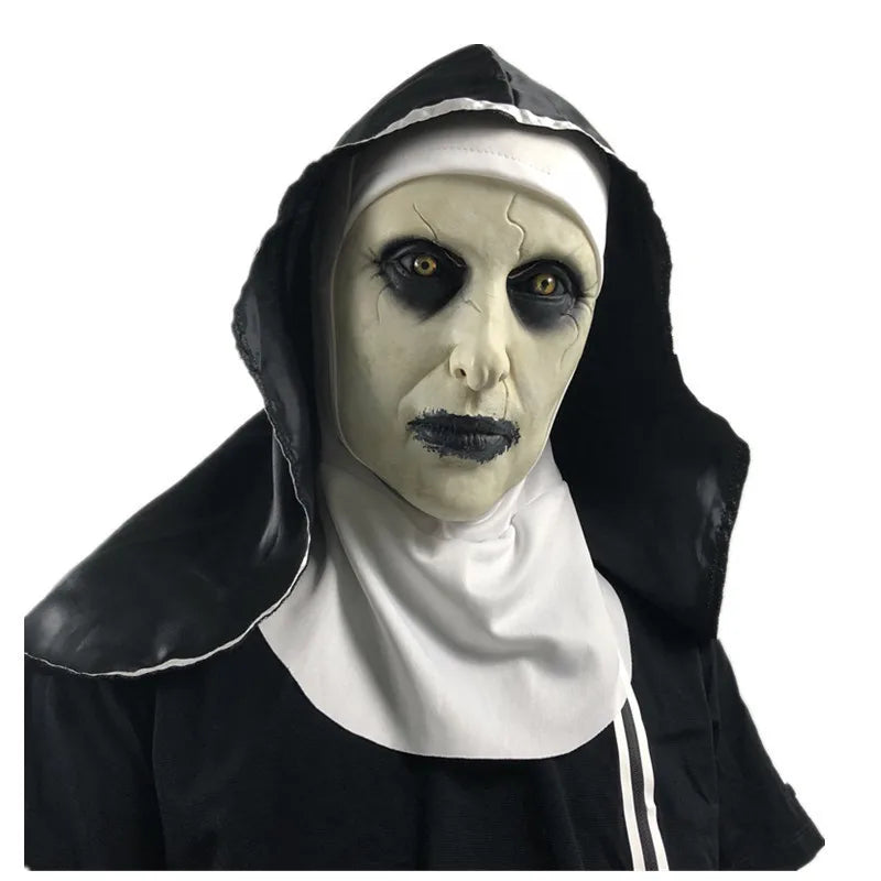 The Horror Scary Nun Latex Mask w/Headscarf Valak Cosplay for Halloween Costume