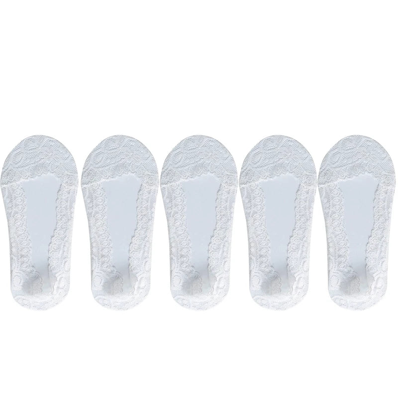 Socks For Women Summer Thin Fashion Lace Flower Invisible No Show Short Antiskid Ankle Socks Soft Boat Sock 5 Pairs
