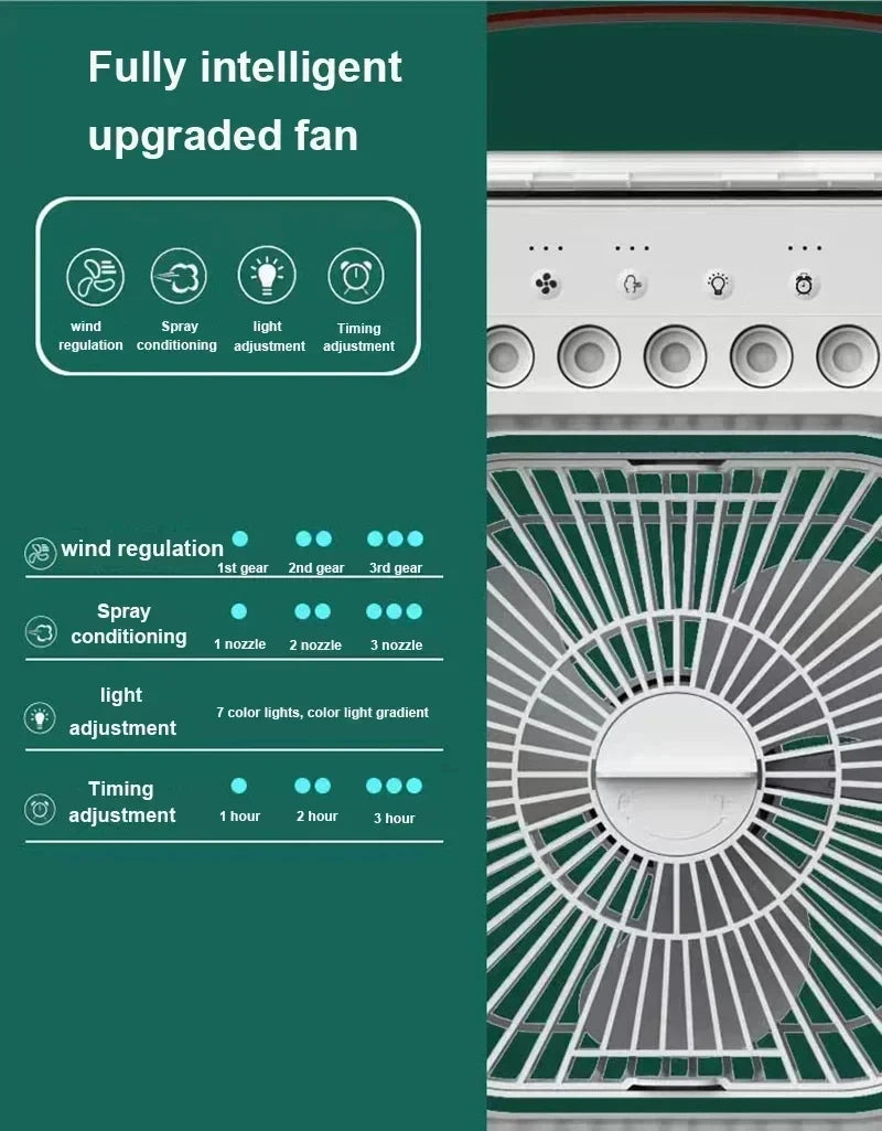 New 3 In 1 Fan AIr Conditioner Household Small Air Cooler LED Night Light Portable Humidifier Air Adjustment Fan Office Home Fan
