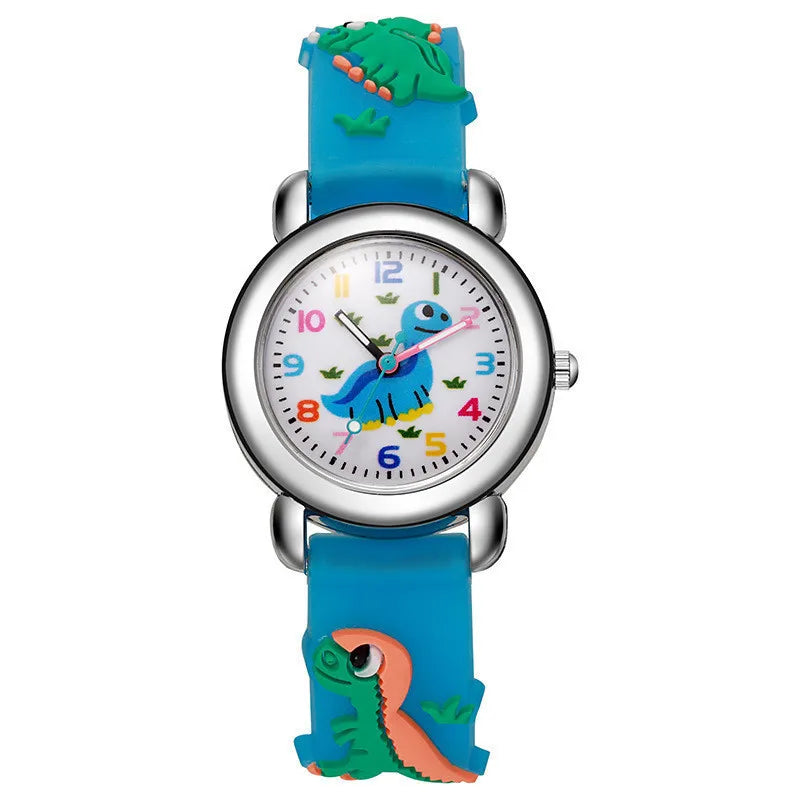 Kegllect Children 3D Dinosaur Quartz Watch Kids Round Dial Colourful Silicone Strap Watches Jam Tangan