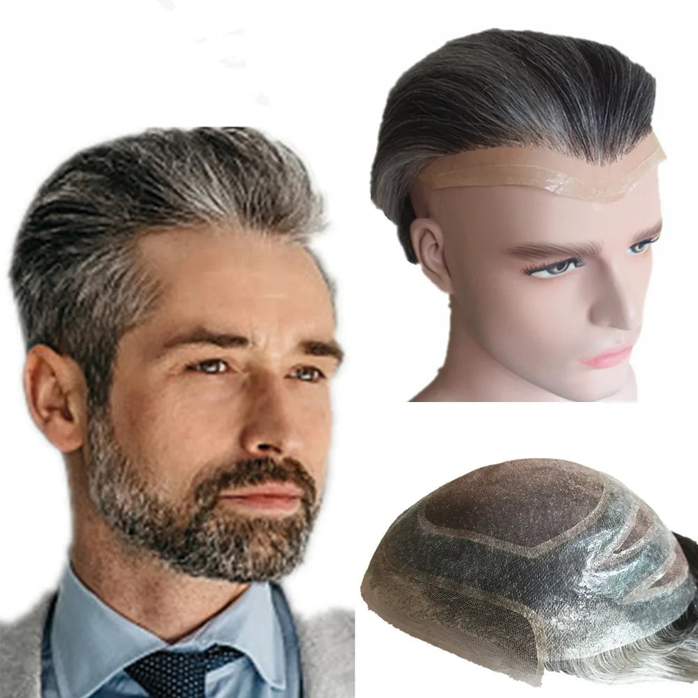 NLW Toupee for Men 100% Human Hair Pieces Hair prosthesis Mens Swiss Lace Front with PU Around Hair Replacement System
