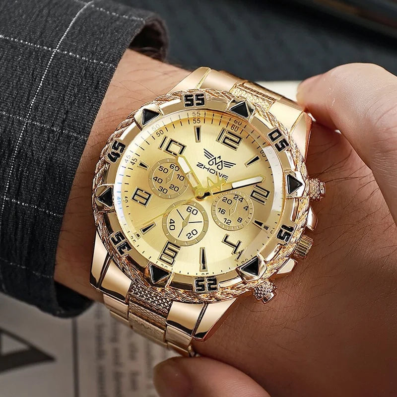 Kegllect Men Steel Band Quartz Watch Digital Scale Wristwatch Necklace Bracelet Set