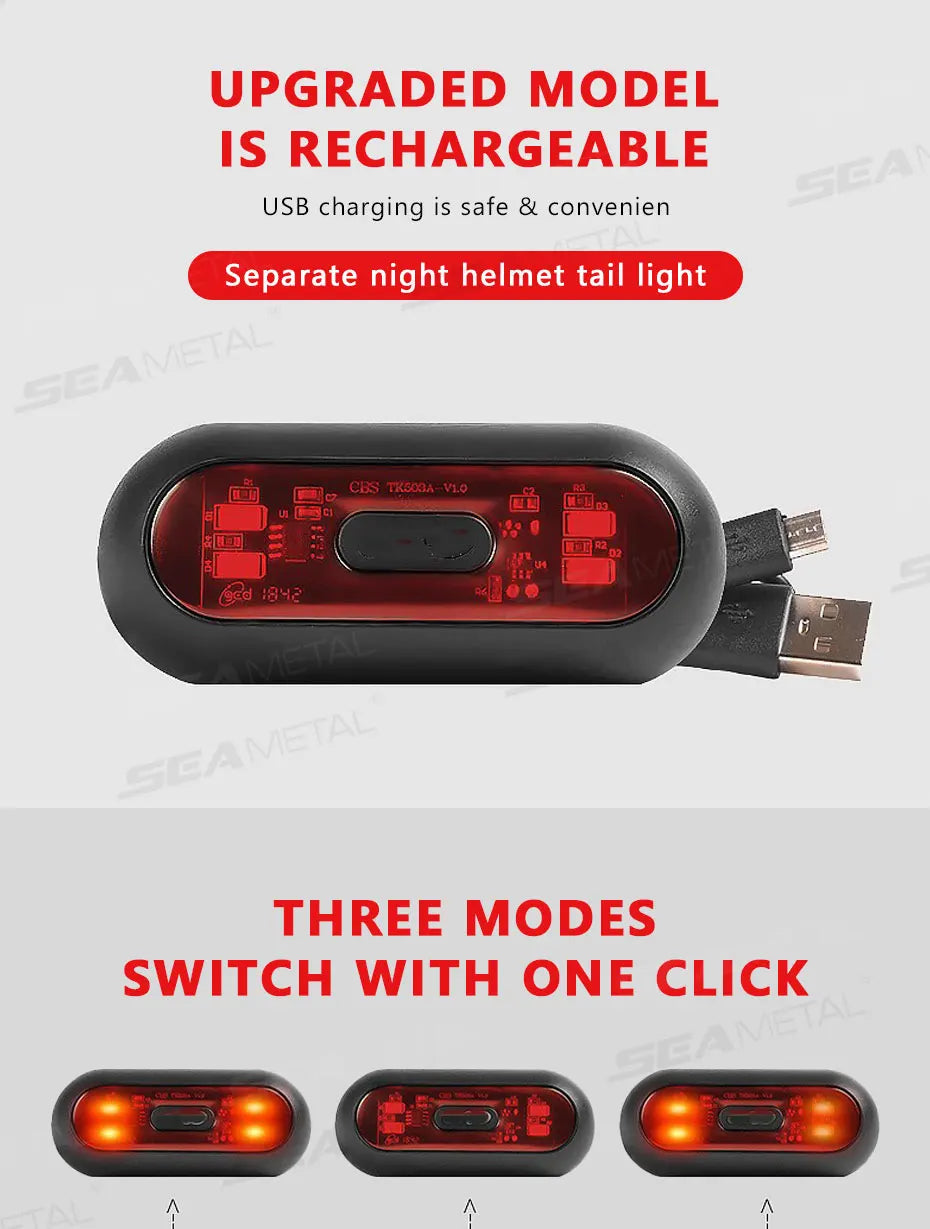 BLALION Motorcycle Helmet Light Bike Taillight Waterproof USB Rechargeable Bicycle Helmet Taillight Safety Signal Warning Lamp