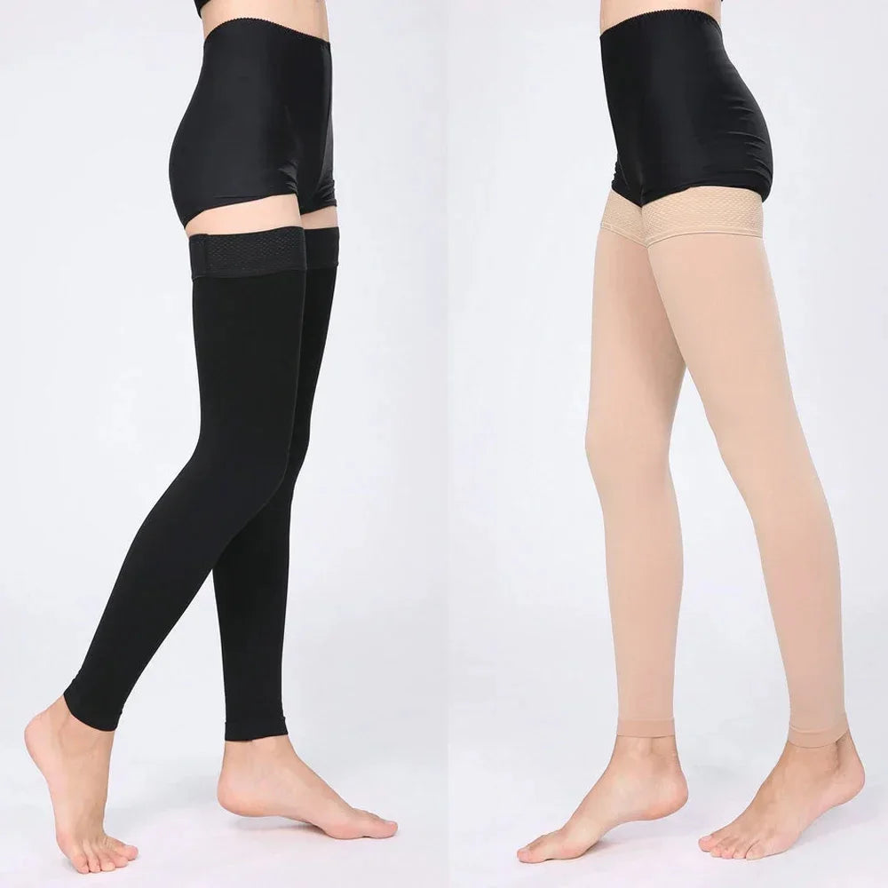 Thigh High Compression Stockings for Women Men, 23-32mmHg Footless Graduated Compression Socks with Silicone Band, Support Sock