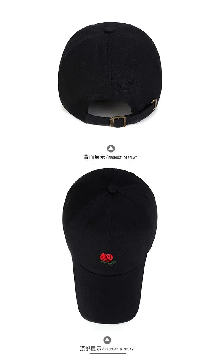 Unisex Rose Embroidery Baseball Cap for Men Women Flower Cap Rapper Street Hip Pop Hats Cap Outdoor Sports Men Female Hat