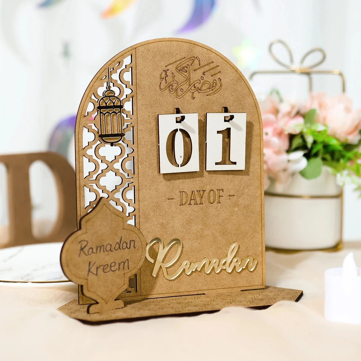 Ramadan Countdown Calendar Wooden Eid Mubarak Ornament Kareem Ramadan Decoration For Home Islamic Muslim Party Decor AL Adha
