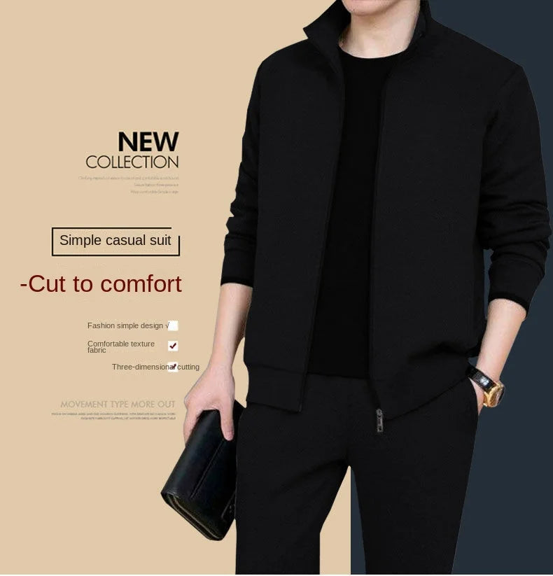 Men's autumn and winter two-piece trendy cardigan sweater casual sports set men's full set youth top and pants