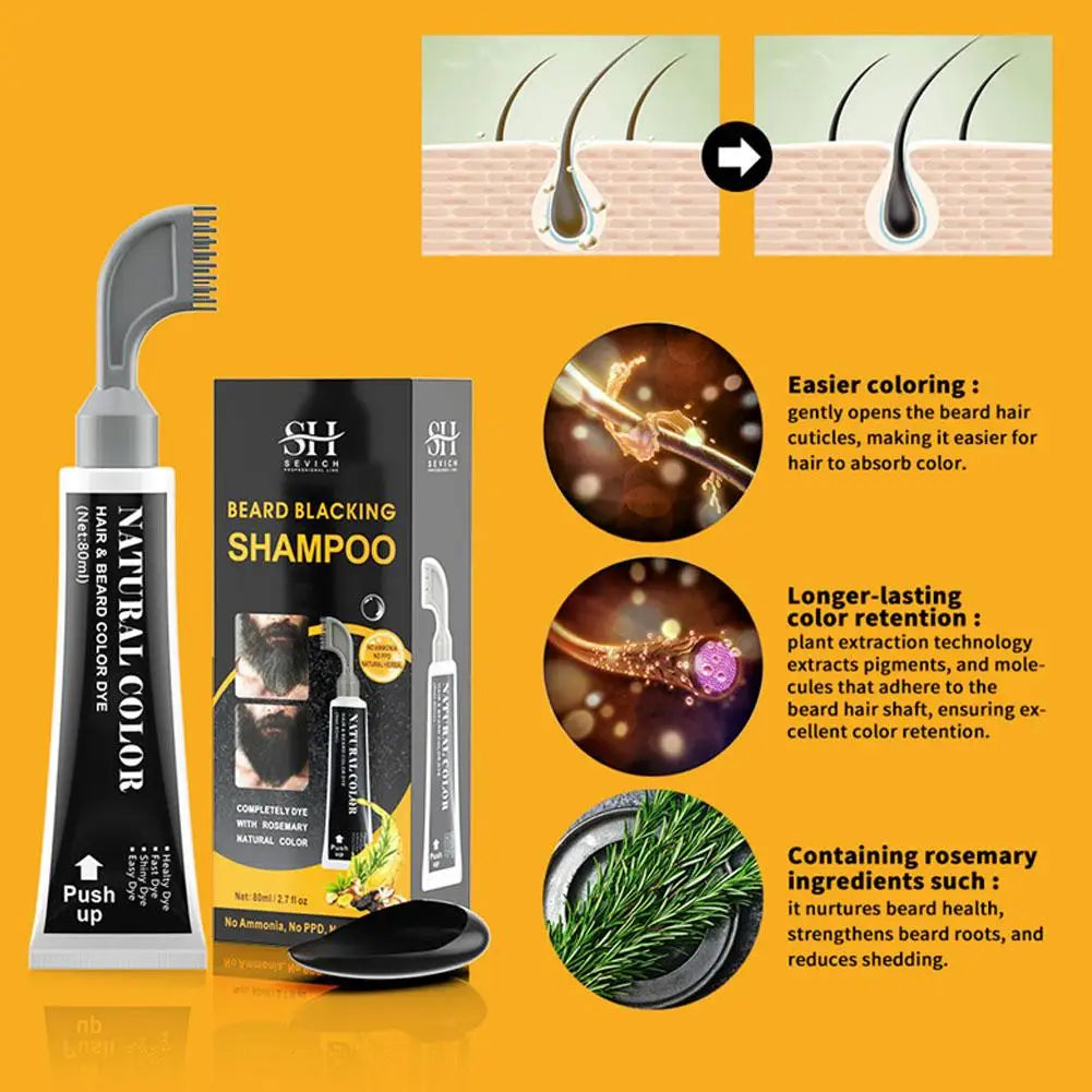 Men's Mustache & Beard Dye Cream For Gray Hair Coverage Natural Black Fruit And Vegetable Beard Stain With Brush 80ml