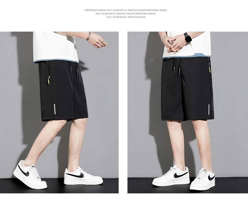 Summer thin style men's shorts reflective vertical strip ice quick-dry stretch casual pants