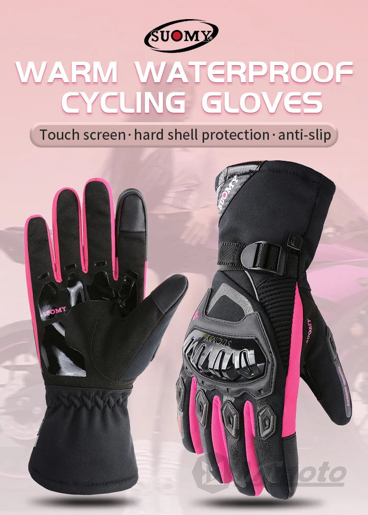 Suomy Winter Warm Motorcycle Gloves Windproof Waterproof Female Motorbike Riding Gloves Women Pink Motocross Moto Guantes
