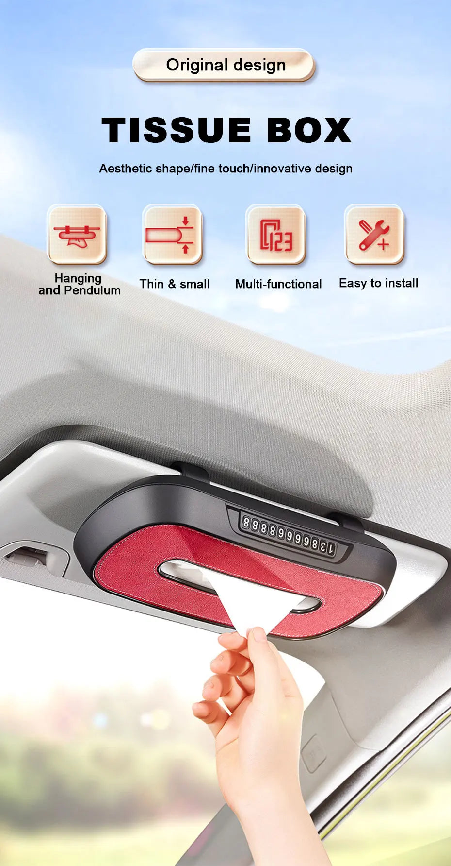 BLALION Car Tissue Box with Temporary Parking Card Sun Visor Backseat Tissue Holder Leather Case Auto Interior Accessories