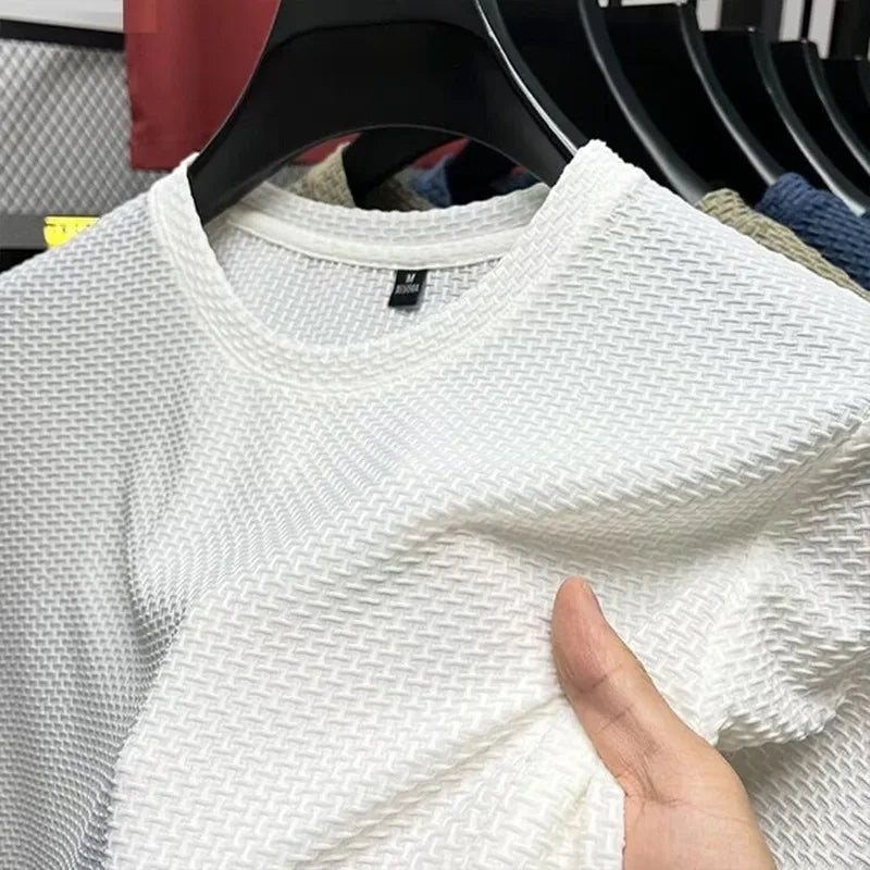 Ice silk quick drying men's T-shirt summer men's short sleeved mesh breathable sports half sleeved plus size running fitness clo