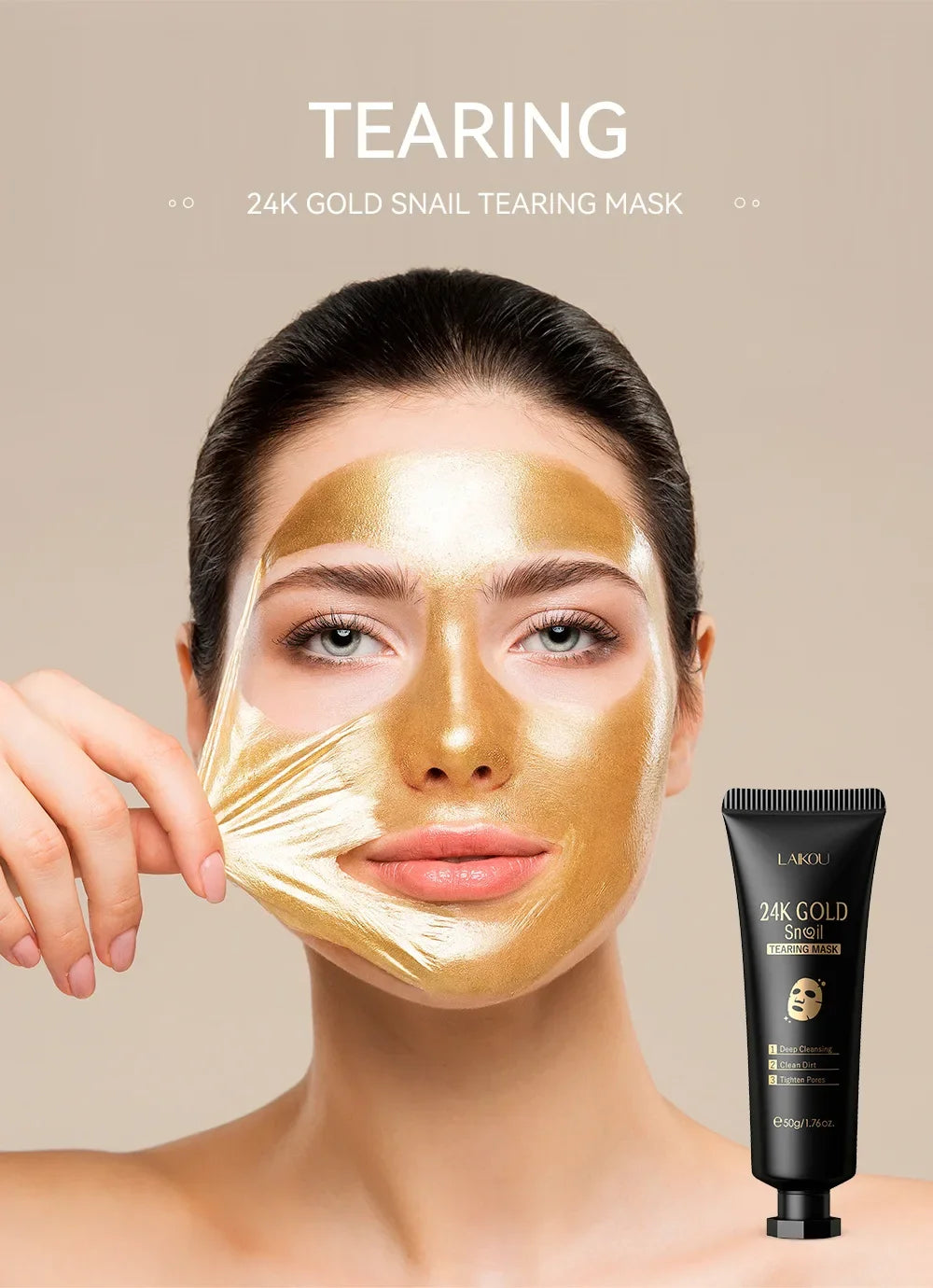 Laikou Peel Off 24K Gold Snail Collagen Mask Reduce Blackheads Deep Cleaning Oil-Control Shrink Pores Hydrating Smooth Face Care